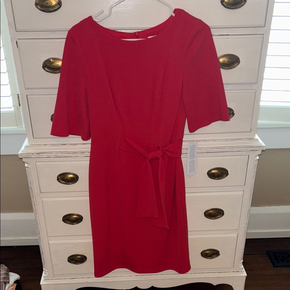 Chic Red Midi Dress with Tie Waist
